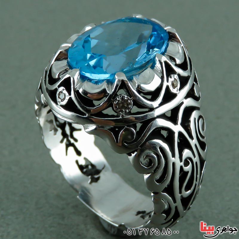 انگشتر توپاز دور الماس بسیار عالی فاخر مردانه _کد:23469