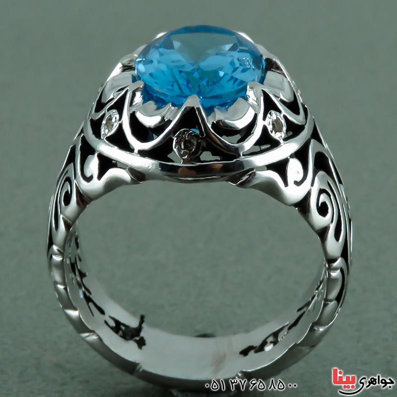 انگشتر توپاز دور الماس بسیار عالی فاخر مردانه _کد:23469