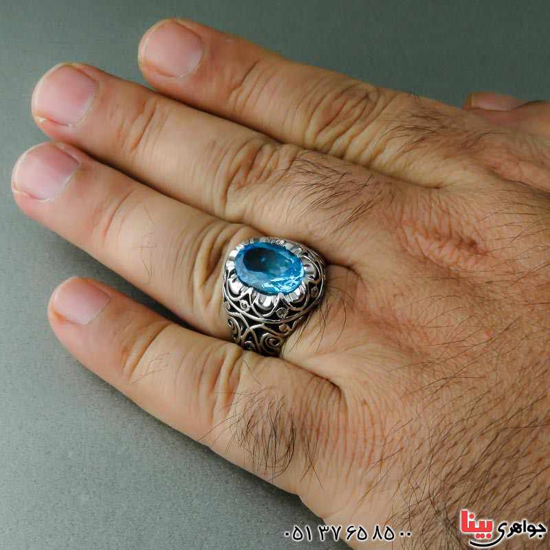 انگشتر توپاز دور الماس بسیار عالی فاخر مردانه _کد:23469