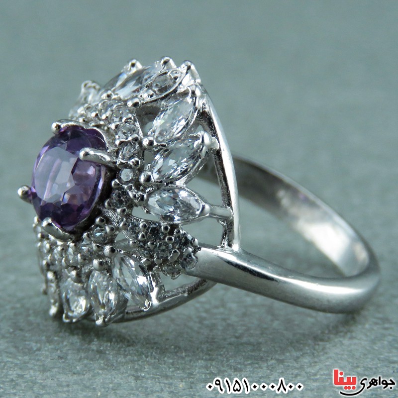 انگشتر آمتیست آفریقایی زنانه روکش رودیوم _کد:23518