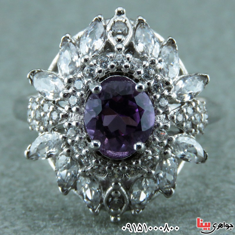 انگشتر آمتیست آفریقایی زنانه روکش رودیوم _کد:23518