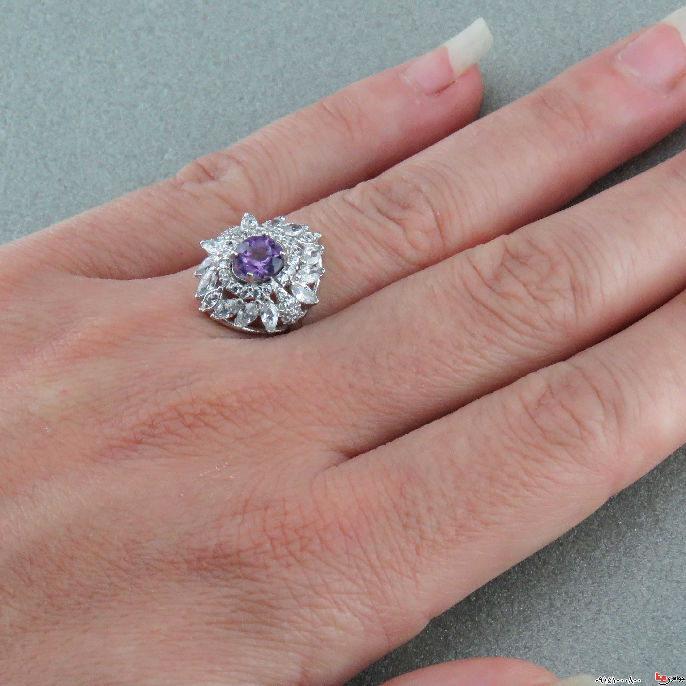 انگشتر آمتیست آفریقایی زنانه روکش رودیوم _کد:23518