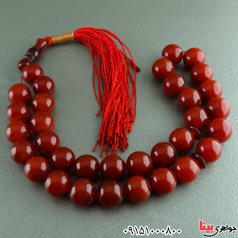 تسبیح عقیق قرمز 33 دانه ای خوشرنگ درشت _کد:23530