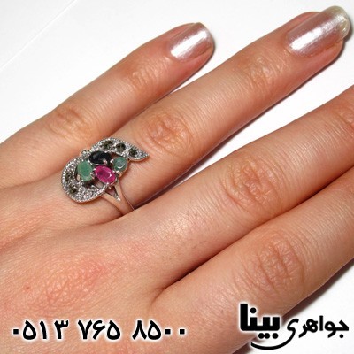 انگشتر چند جواهر مارکازیت طرح سوسن