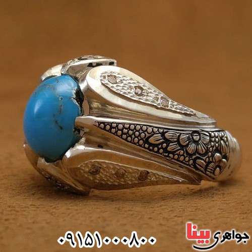انگشتر فیروزه نیشابوری و برلیان مردانه فاخر بسیار زیبا _کد:23550