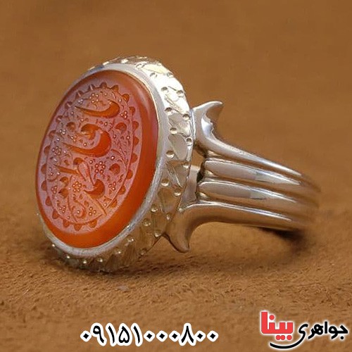 انگشتر عقیق یمنی خطی دست ساز مردانه _کد:23553