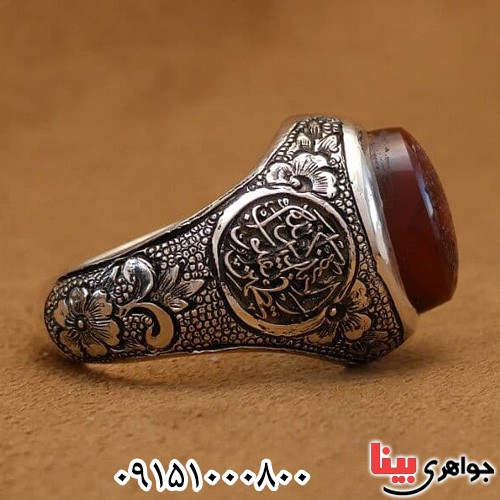 انگشتر عقیق یمنی دست ساز مردانه با حکاکی و من یتق الله _کد:23554
