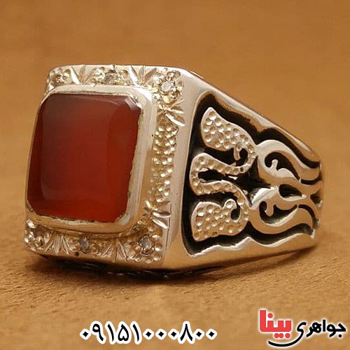 انگشتر عقیق یمنی دور برلیان فاخر مردانه _کد:23558