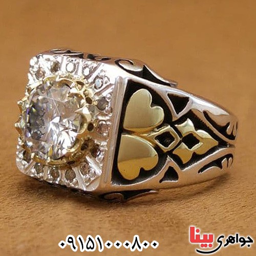 انگشتر الماس روسی (موزانایت) دور برلیانی مردانه _کد:23559