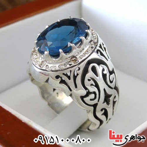 انگشتر توپاز خوشرنگ دور برلیانی مردانه _کد:23567
