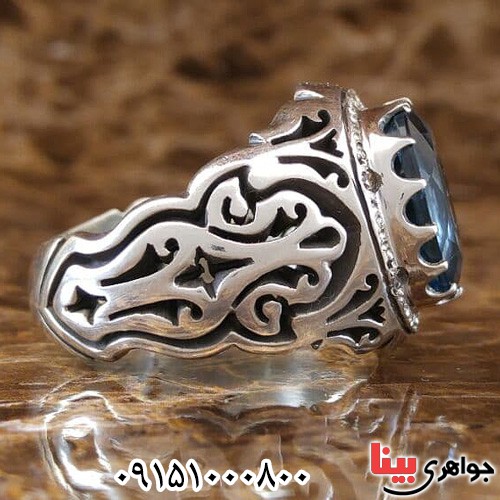 انگشتر توپاز خوشرنگ دور برلیانی مردانه _کد:23567