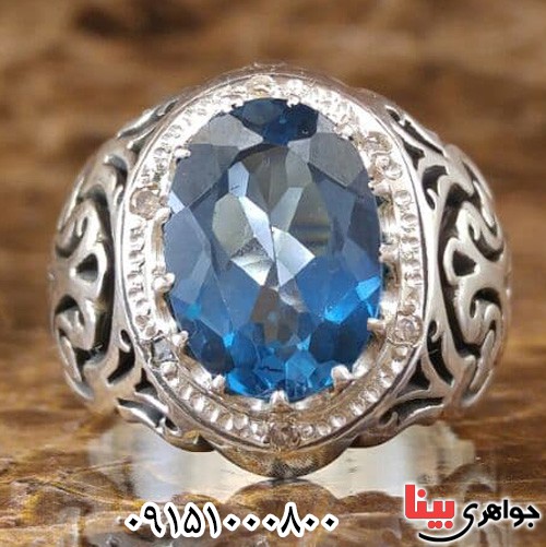 انگشتر توپاز خوشرنگ دور برلیانی مردانه _کد:23567