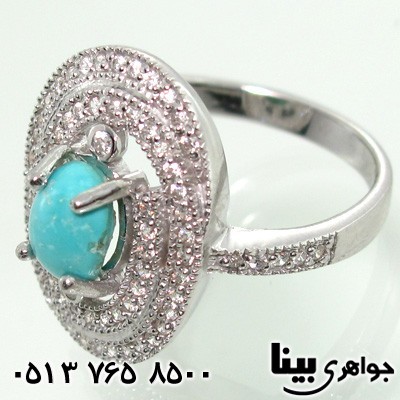 انگشتر فیروزه نیشابوری صاف جواهرکاری درشت زنانه