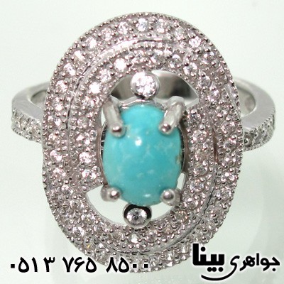 انگشتر فیروزه نیشابوری صاف جواهرکاری درشت زنانه