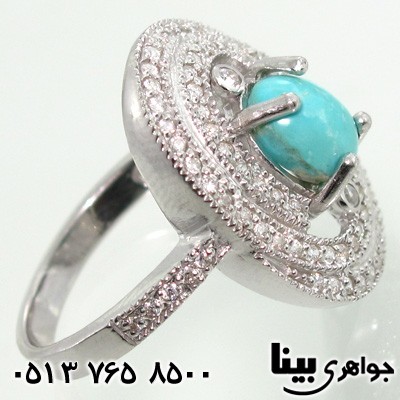 انگشتر فیروزه نیشابوری صاف جواهرکاری درشت زنانه
