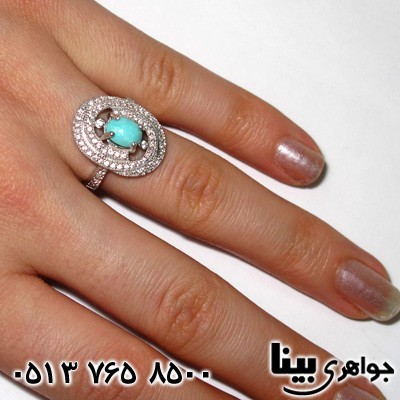 انگشتر فیروزه نیشابوری صاف جواهرکاری درشت زنانه