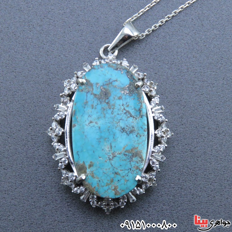گردنبند فیروزه نیشابوری رودیوم و فاخر زنانه _کد:23674