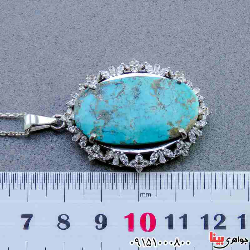 گردنبند فیروزه نیشابوری رودیوم و فاخر زنانه _کد:23674
