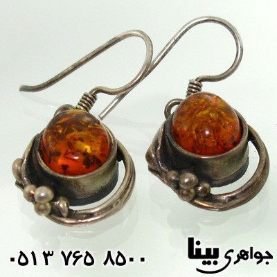 گوشواره کهربا طرح گل نگین درشت