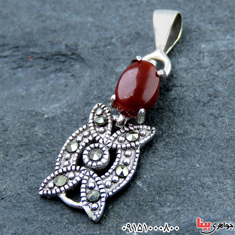 گردنبند عقیق یمنی مارکازیتی زنانه زیبا _کد:23805