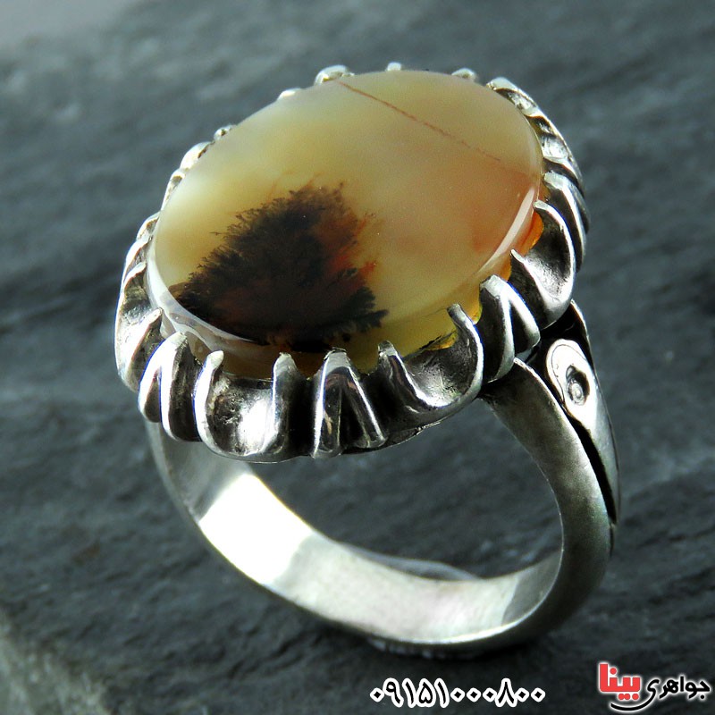 انگشتر عقیق شجری طبیعی خوشرنگ مردانه _کد:23844