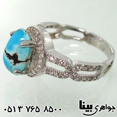 انگشتر فیروزه نیشابوری زنانه طرح ایکس