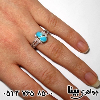 انگشتر فیروزه نیشابوری زنانه طرح ایکس