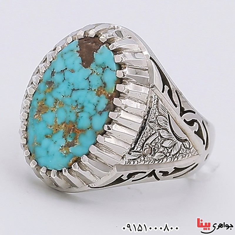 انگشتر فیروزه نیشابوری درشت فاخر مردانه _کد:23995