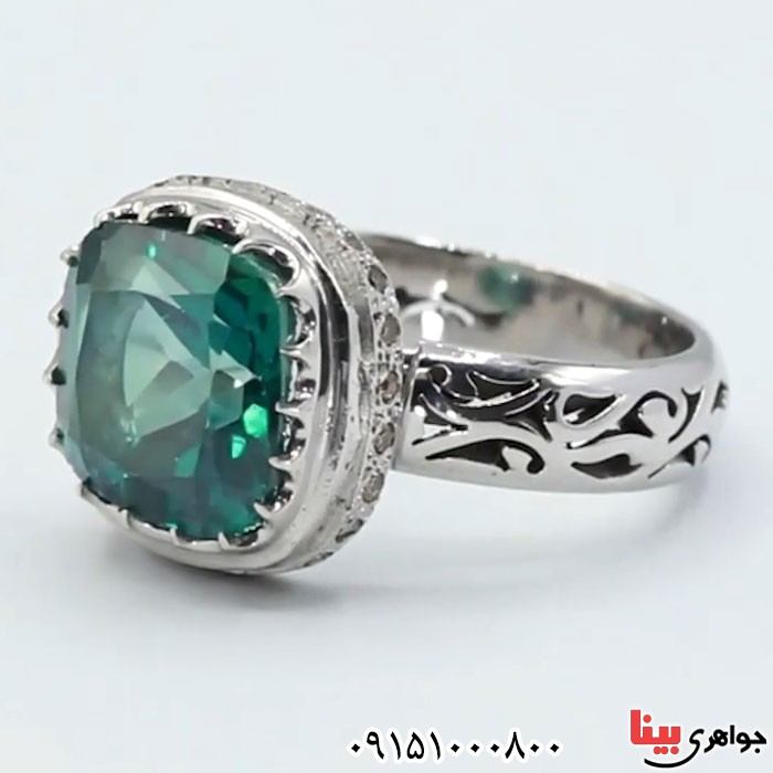 انگشتر توپاز سبز رودیوم و دوربرلیانی _کد:24046