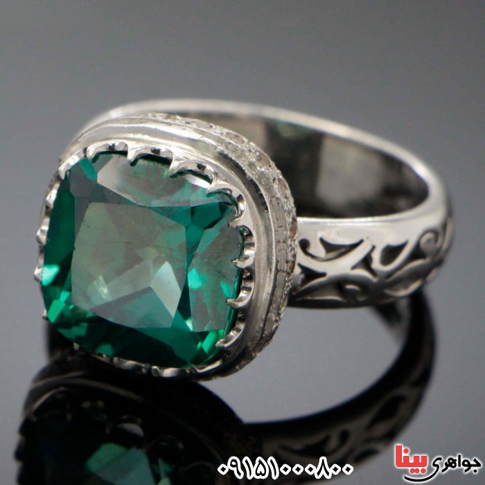انگشتر توپاز سبز رودیوم و دوربرلیانی _کد:24046