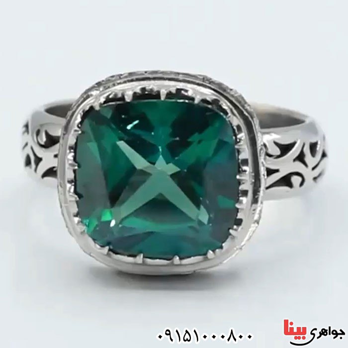 انگشتر توپاز سبز رودیوم و دوربرلیانی _کد:24046