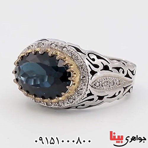 انگشتر توپاز دور برلیان دست ساز مردانه _کد:24069