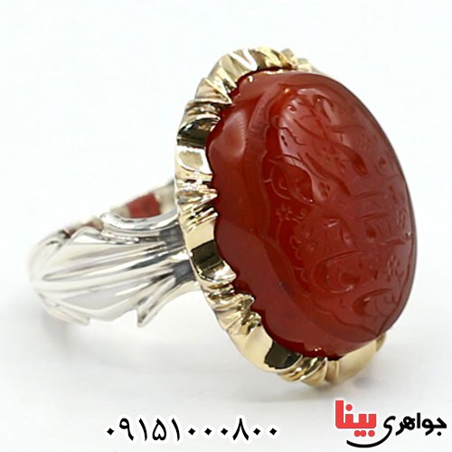 انگشتر عقیق یمنی خطی رودیوم و دست ساز مردانه _کد:24074