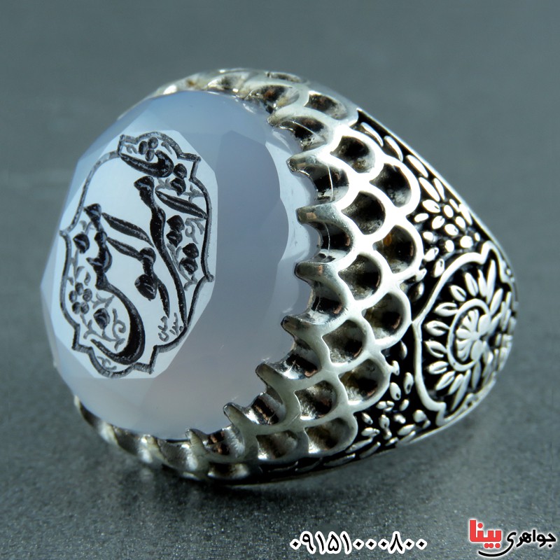 انگشتر عقیق یمنی کبود خطی تراش الماسی درشت _کد:24087