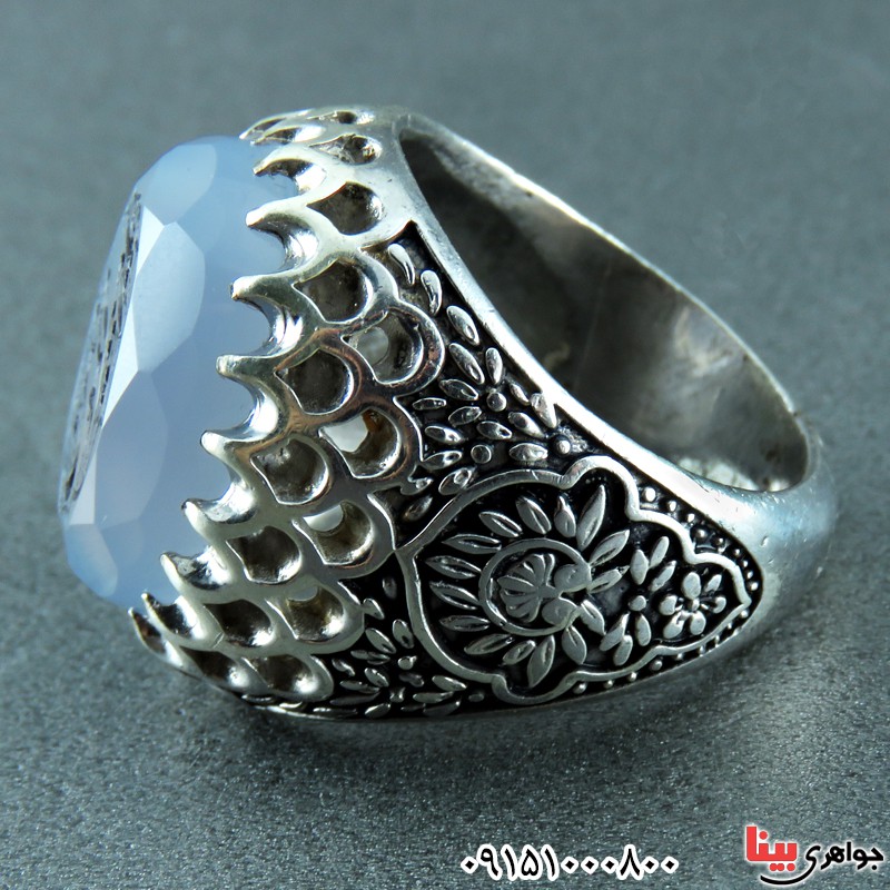 انگشتر عقیق یمنی کبود خطی تراش الماسی درشت _کد:24087