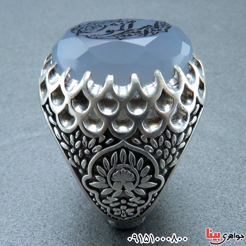 انگشتر عقیق یمنی کبود خطی تراش الماسی درشت _کد:24087