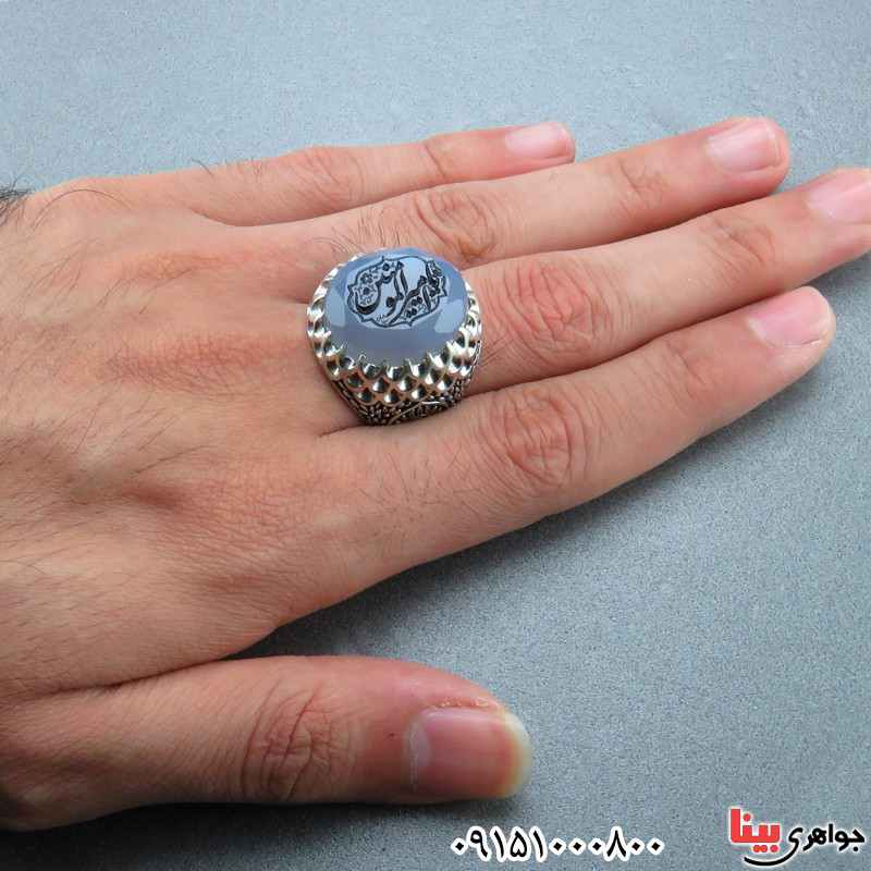 انگشتر عقیق یمنی کبود خطی تراش الماسی درشت _کد:24087