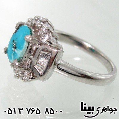 انگشتر فیروزه نیشابوری خوشرنگ نگین باگت زنانه