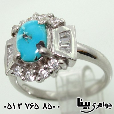 انگشتر فیروزه نیشابوری خوشرنگ نگین باگت زنانه