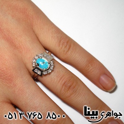 انگشتر فیروزه نیشابوری خوشرنگ نگین باگت زنانه