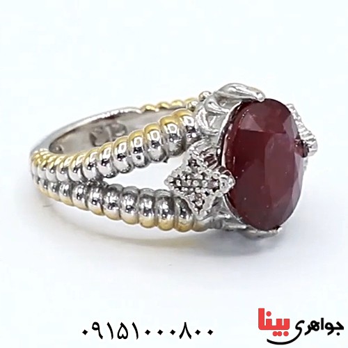 انگشتر یاقوت سرخ رودیوم و برلیان فاخر زنانه _کد:24154