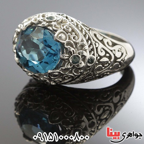 انگشتر توپاز خوشرنگ و فاخر رودیوم زنانه _کد:24155