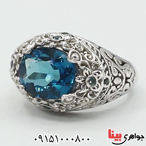 انگشتر توپاز خوشرنگ و فاخر رودیوم زنانه _کد:24155