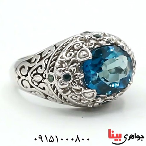 انگشتر توپاز خوشرنگ و فاخر رودیوم زنانه _کد:24155