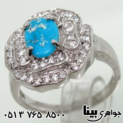 انگشتر فیروزه نیشابوری زنانه طرح رز
