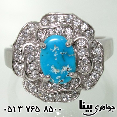 انگشتر فیروزه نیشابوری زنانه طرح رز