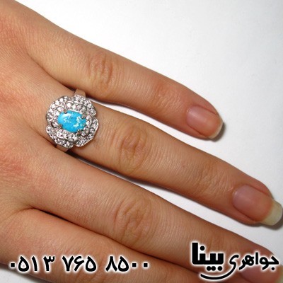انگشتر فیروزه نیشابوری زنانه طرح رز