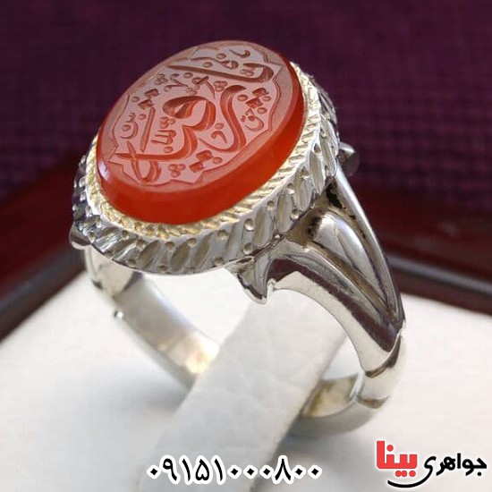 انگشتر عقیق یمنی خطی دست ساز و فاخر با حکاکی زیبا _کد:24244