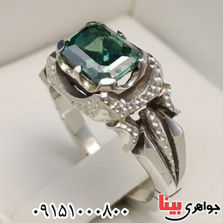 انگشتر توپاز سبز خوشرنگ و دست ساز مردانه _کد:24255