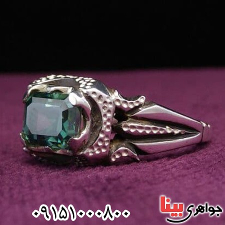 انگشتر توپاز سبز خوشرنگ و دست ساز مردانه _کد:24255